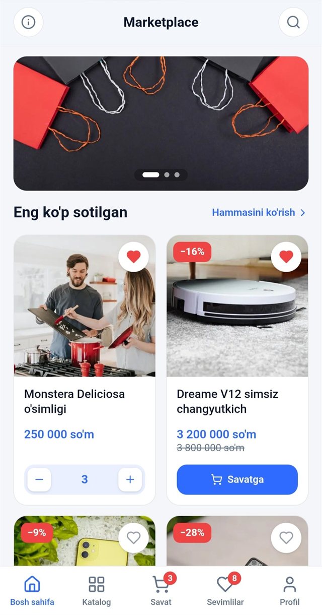 Sellio — Marketplace bosh sahifasi