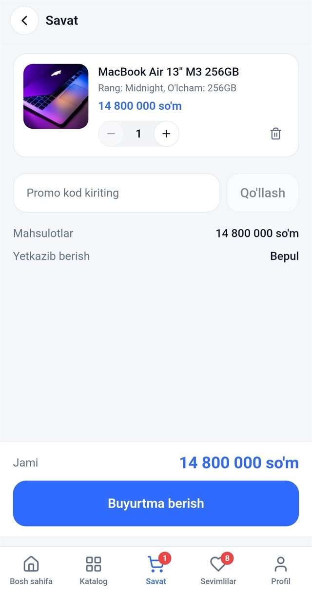 Sellio — Savat va buyurtma berish